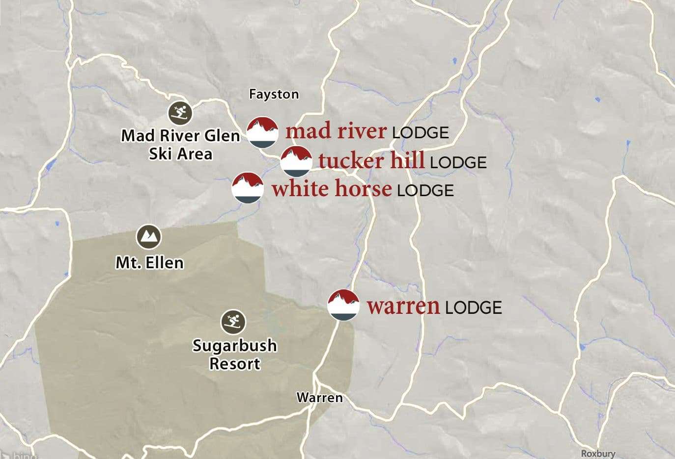 Map highlighting various white water rafting locations, showcasing routes and access points for rafting enthusiasts.