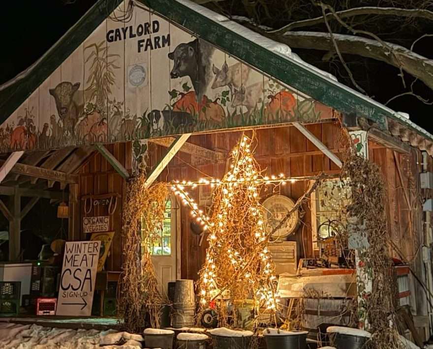 Gaylord Farm in Vermont decorated with a wooden Christmas Star, a Mad River Valley Tradition