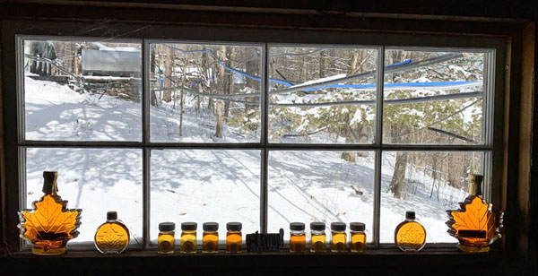 maple syrup bottles sunny window sill
