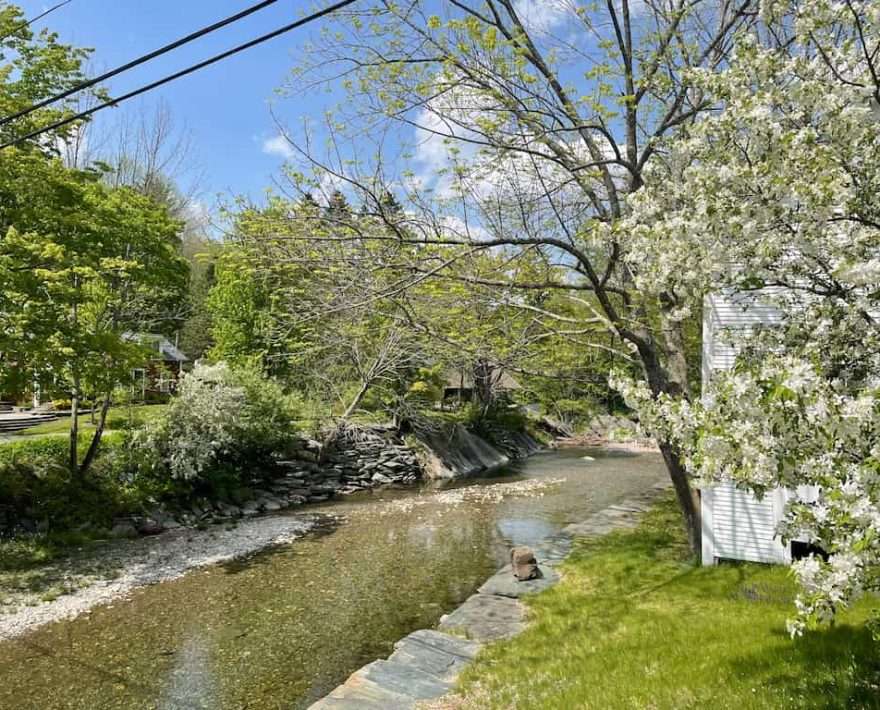 A river flowing in Warren, during spring in Vermont