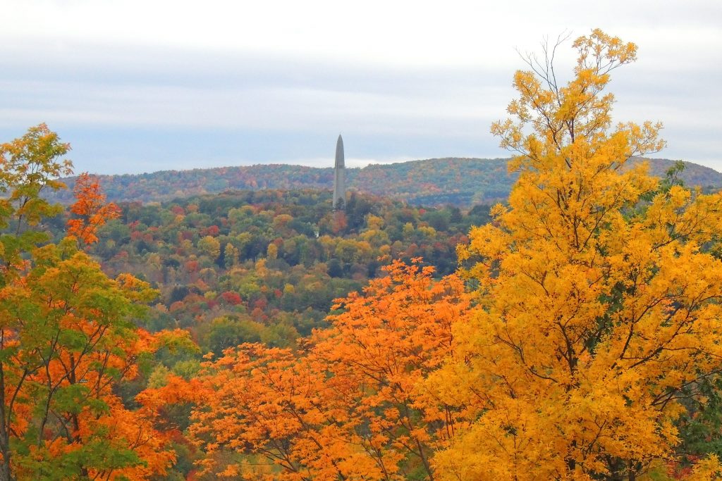 Fall foliage in Bennington, Vermont featuring the Bennington Battle Monument